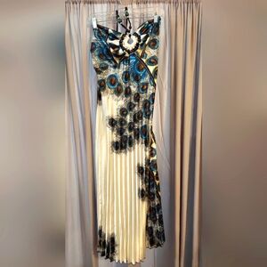 Shoreline Cream and Teal Peacock-Print Maxi Dress